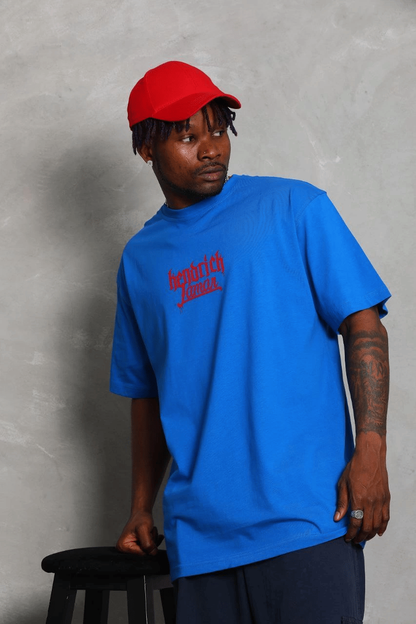 Erkek Baskılı Tişört Kısa Kol Bisiklet Yaka Oversize T-Shirt - Mavi