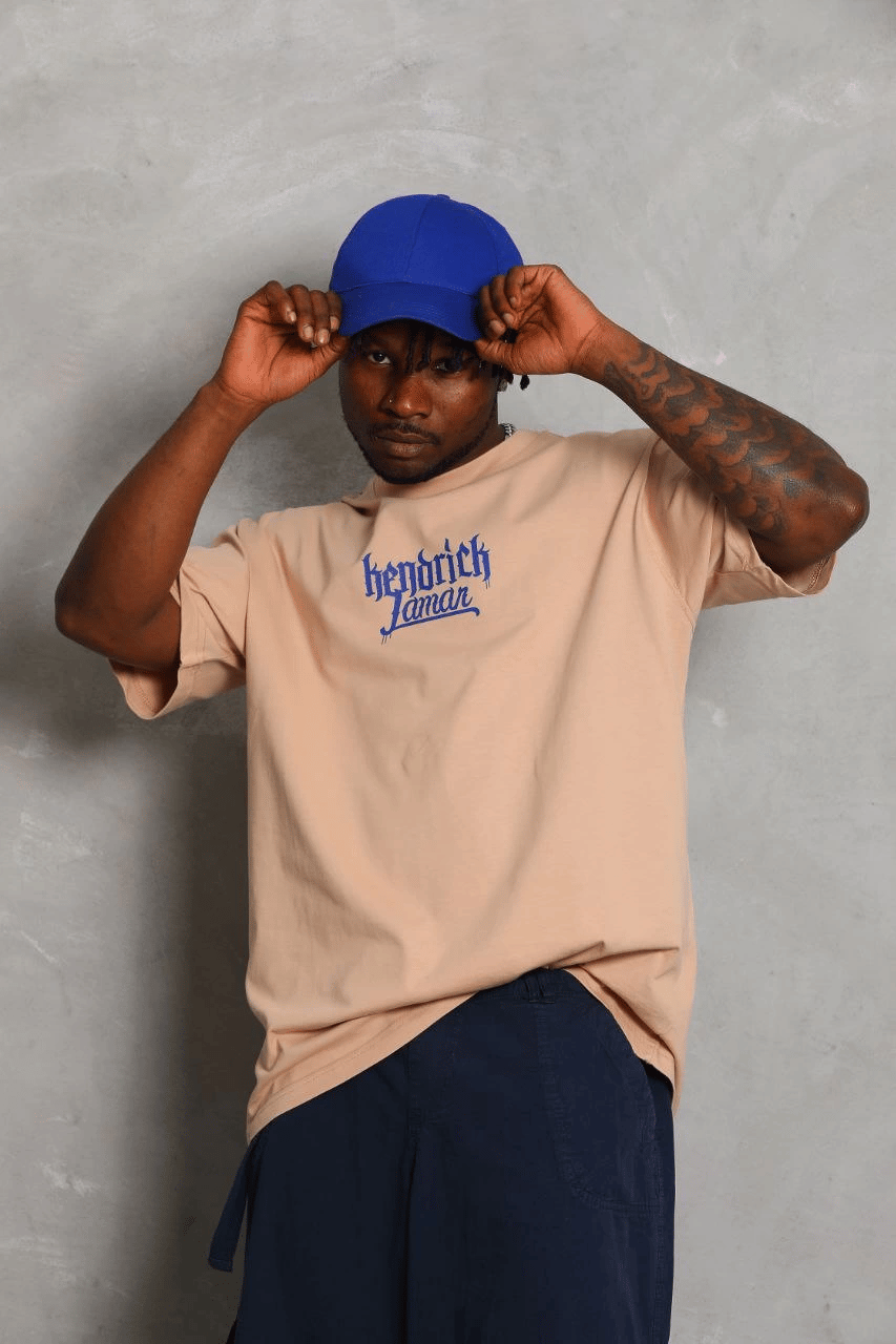 Erkek Baskılı Tişört Kısa Kol Bisiklet Yaka Oversize T-Shirt - Bej