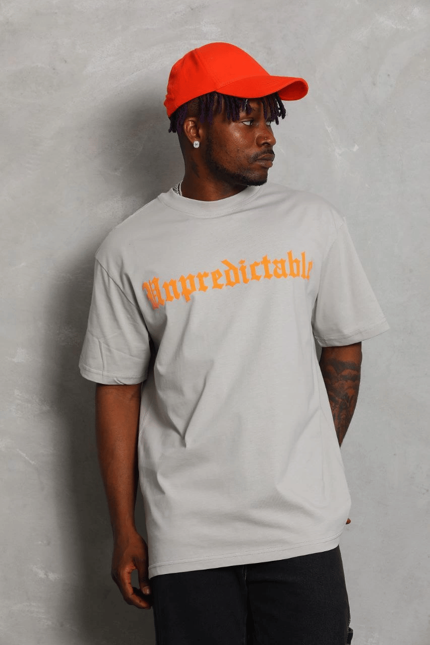 Erkek Baskılı Tişört Kısa Kol Bisiklet Yaka Oversize T-Shirt - Gri