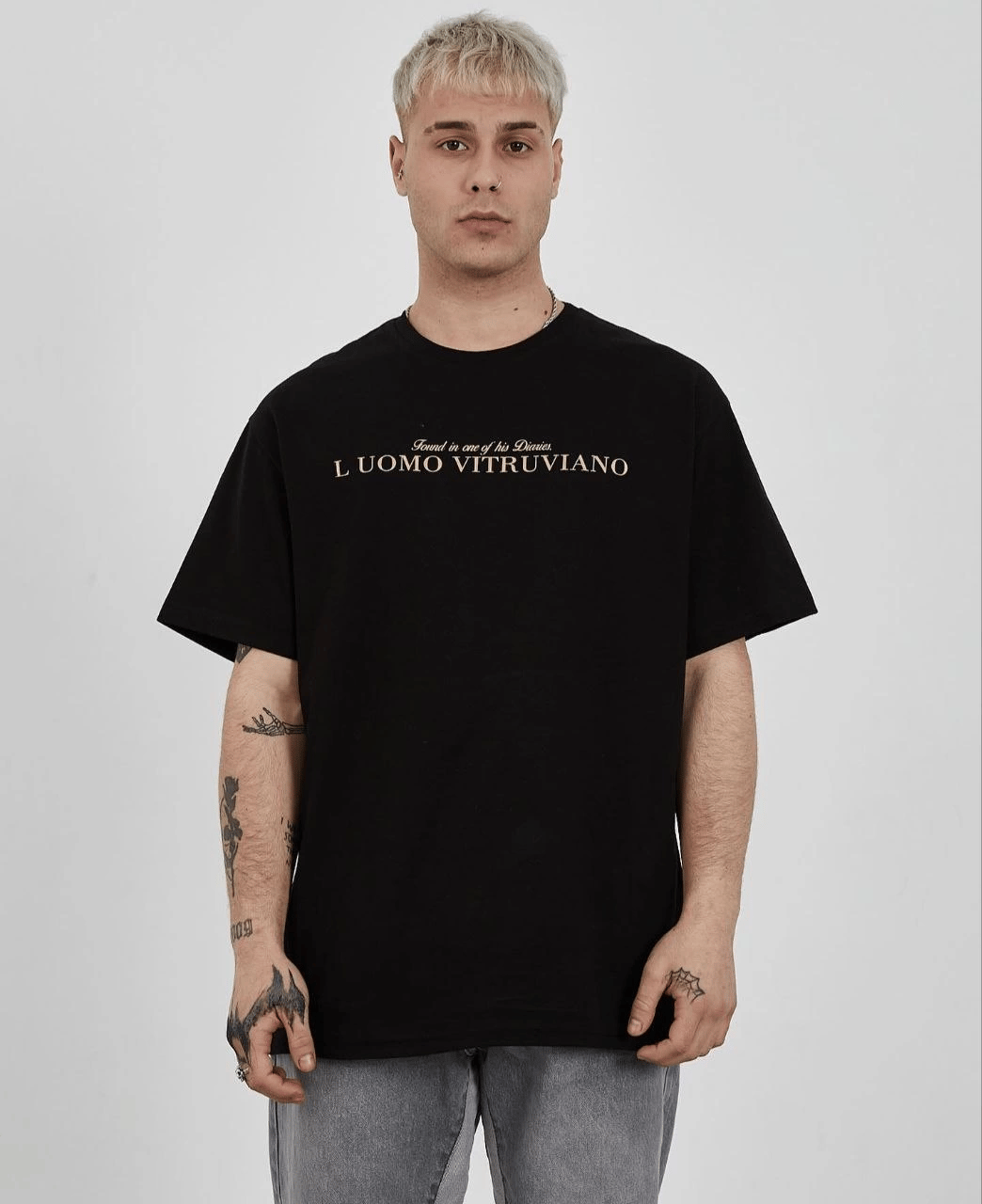 ERKEK Bisiklet Yaka Tişort Baskılı Oversize kısa kol T-Shirt - Siyah
