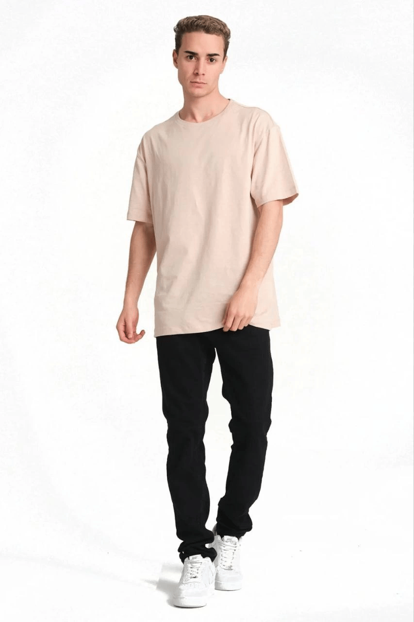 Erkek Düz Penye Tişört Bisiklet Yaka Kısa Kol Regular Fit T-Shirt - Bej