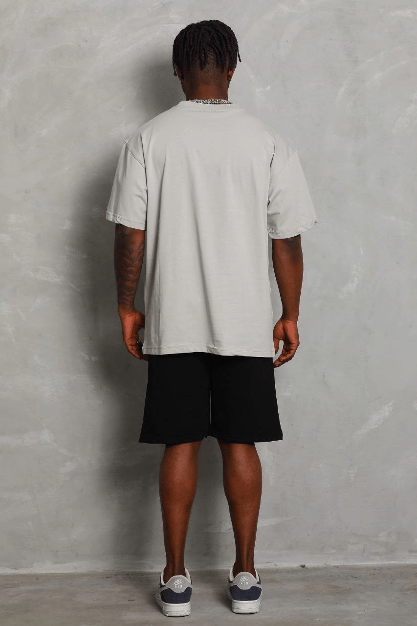 Erkek Düz Yazlık Kısa Kol Tişört Bisiklet Yaka Oversize T-Shirt - Gri