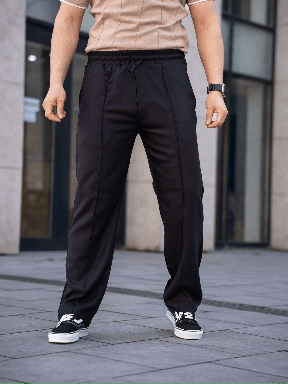 Erkek Keten Cepli Çıma Dikişli jogger Buggy Pantalon Rahat kalıp - Siyah