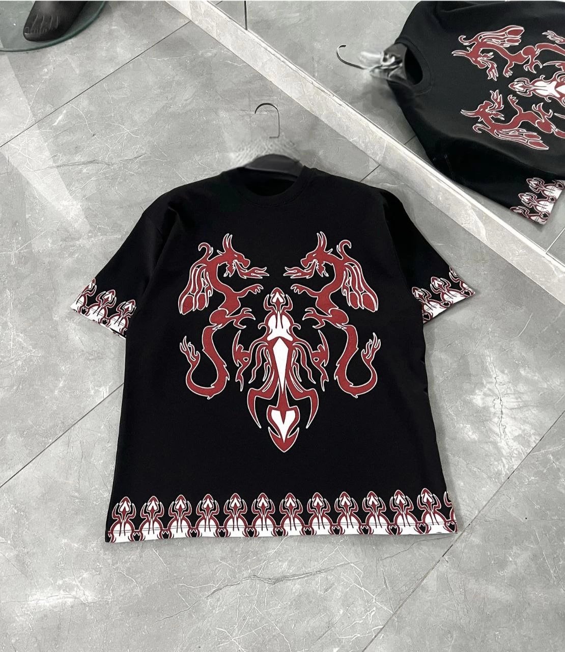 Erkek  Kısa kol  Bisiklet Yaka Baskılı Oversize T-Shirt - Siyah