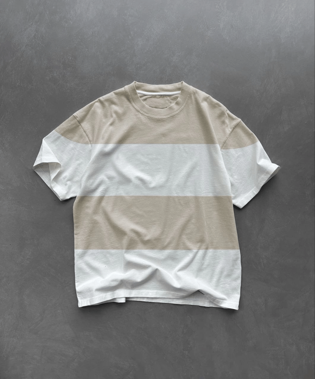 Erkek  Kısa kol  Bisiklet Yaka Parçalı T-Shirt - Bej