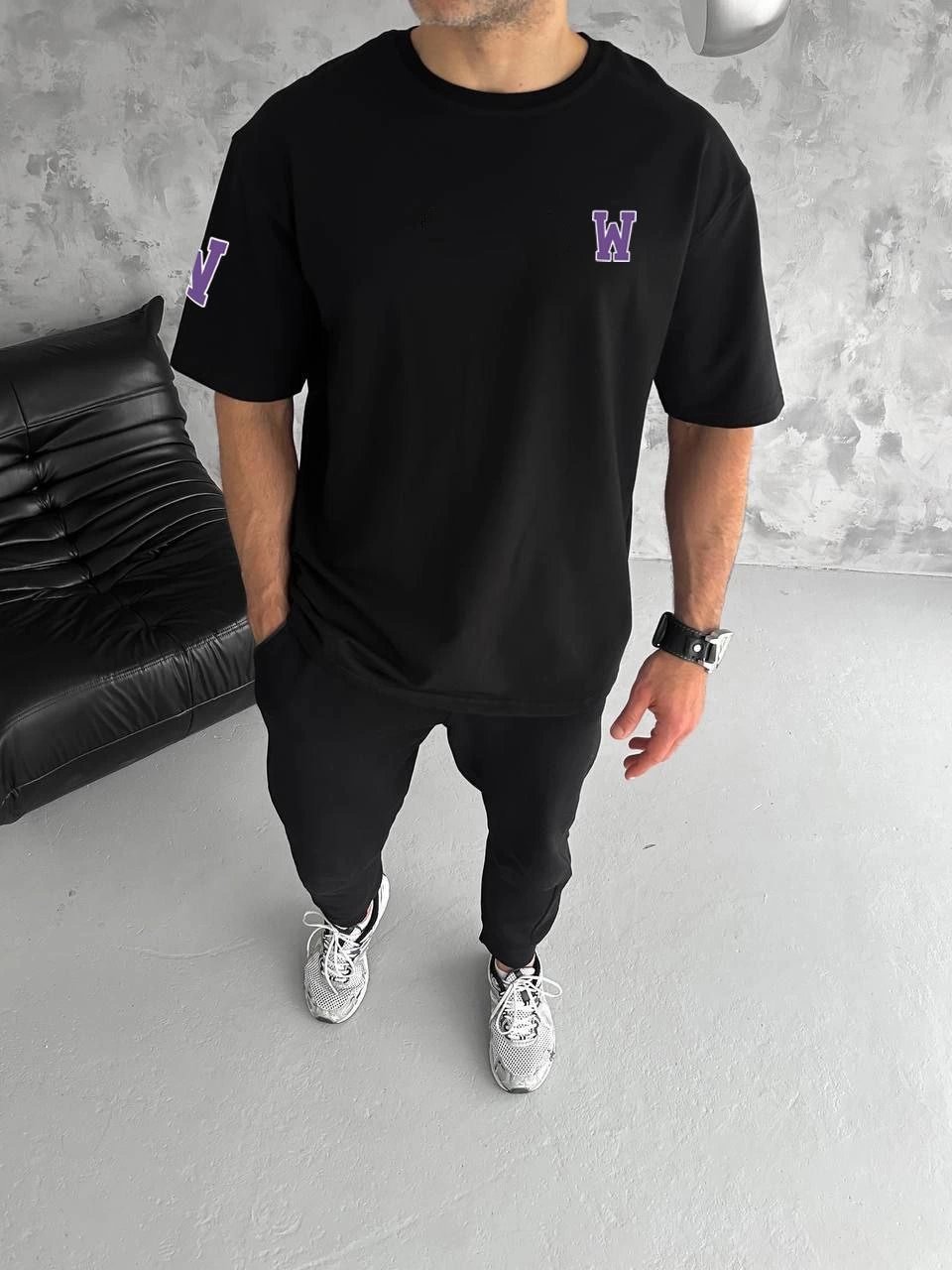Erkek Kısa Kol Tişört Bisiklet Yaka W Wildone Baskılı T-Shirt - Siyah