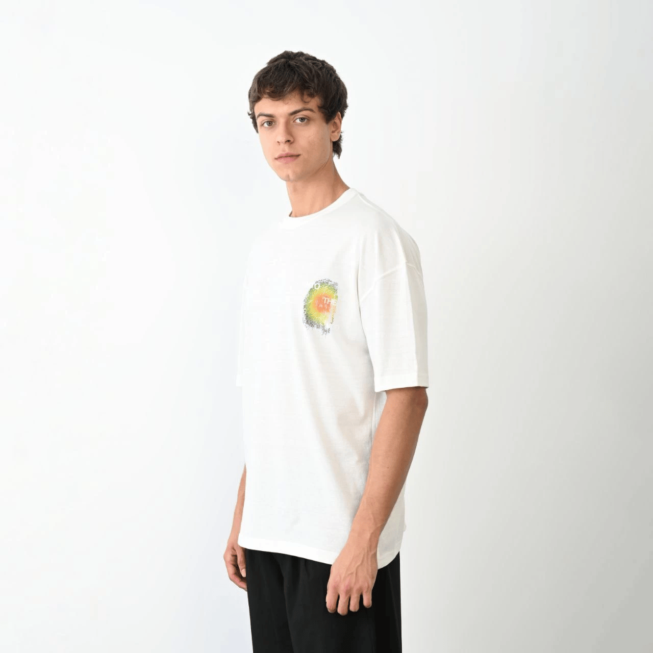 Erkek Kısa Kol Yazlık Tişört Bisiklet Yaka Baskılı Oversize T-Shirt - Beyaz