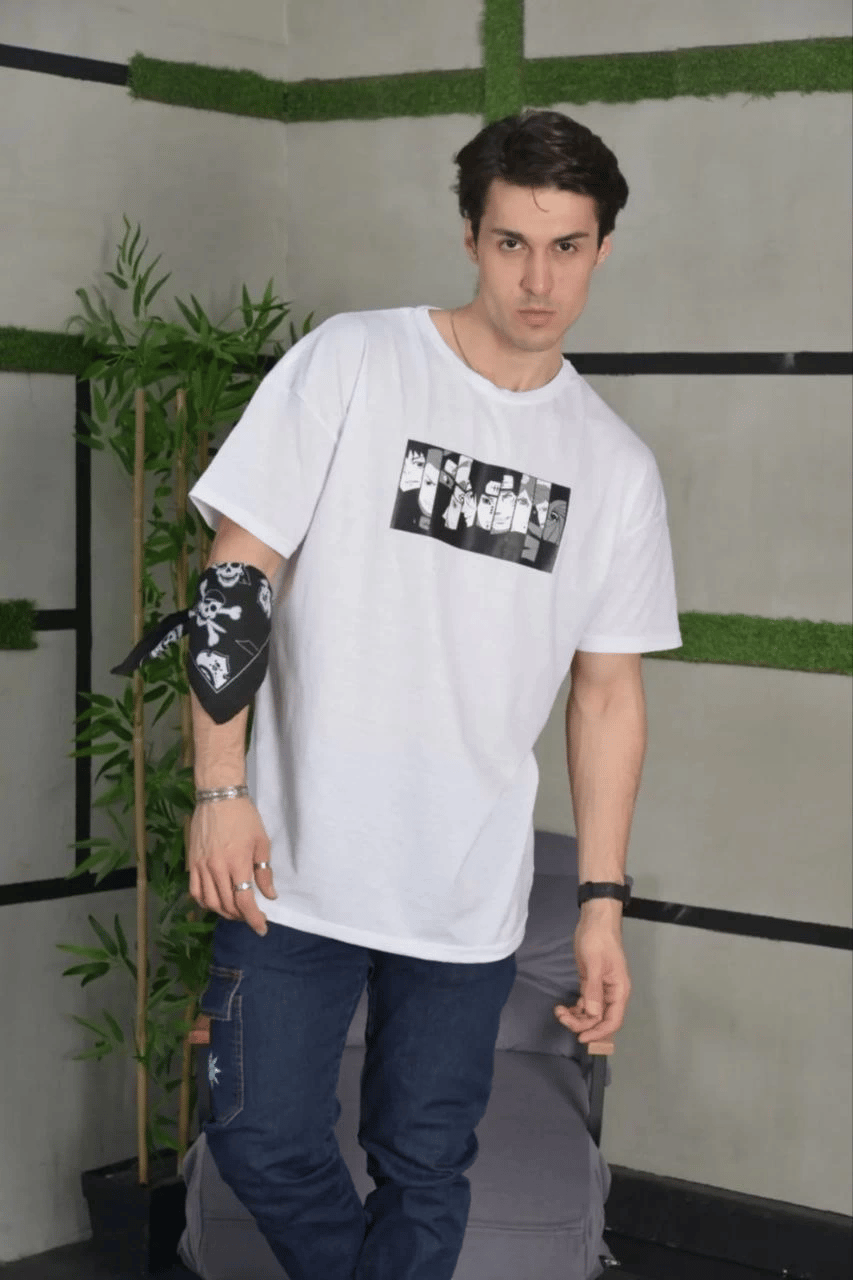 Erkek Kısa Kol Yazlık Tişört Bisiklet Yaka Baskılı Oversize T-Shirt - Beyaz