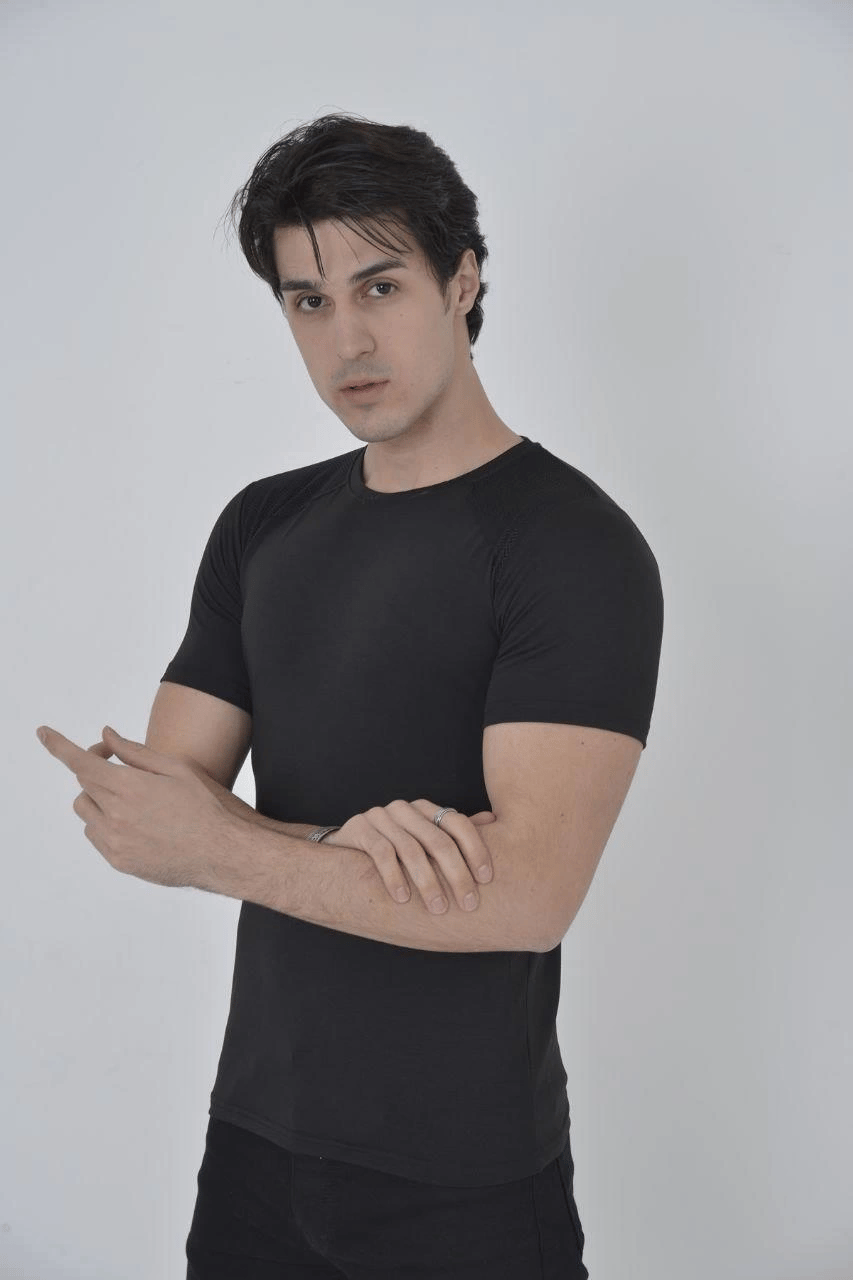 Erkek Omuz Fileli T-Shirt Kısa Kol Bisiklet Yaka Slimfit Tişört   - Siyah