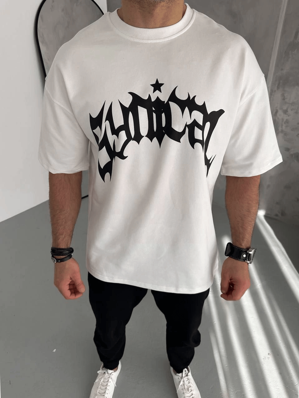 ERKEK Tişört Bisiklet Yaka Baskılı Kısa kol T-Shirt - Beyaz