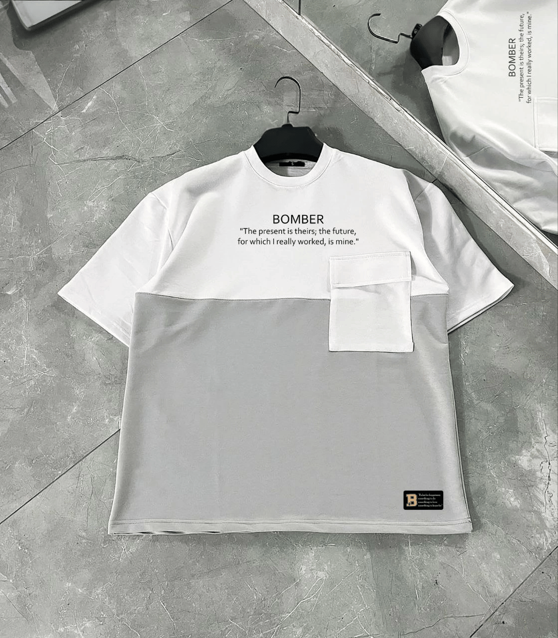 ERKEK Tişört Torba Cepli Parçalı Kısa Kol T-Shirt - Gri