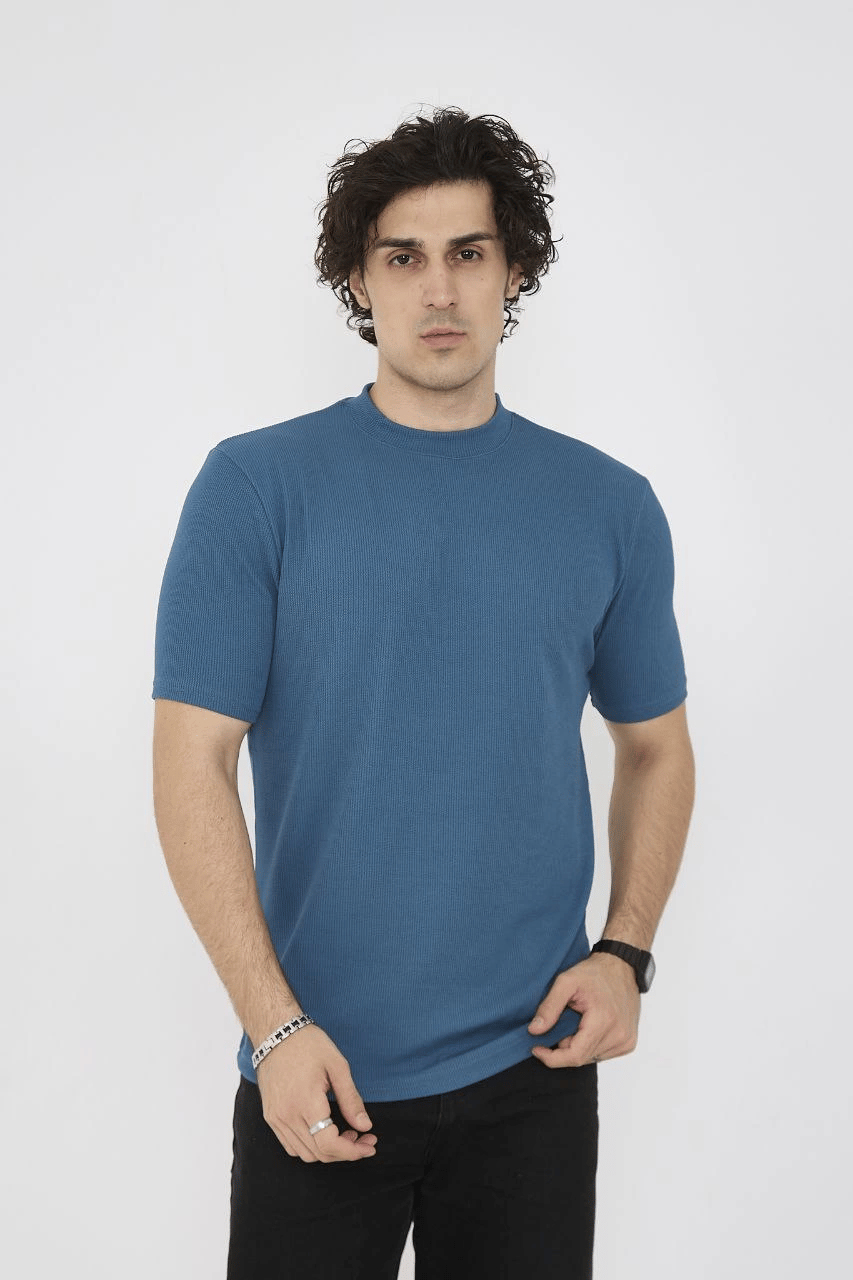 ERKEK Yazlık Tişört Bisiklet Yaka T-Shirt- Turkuaz