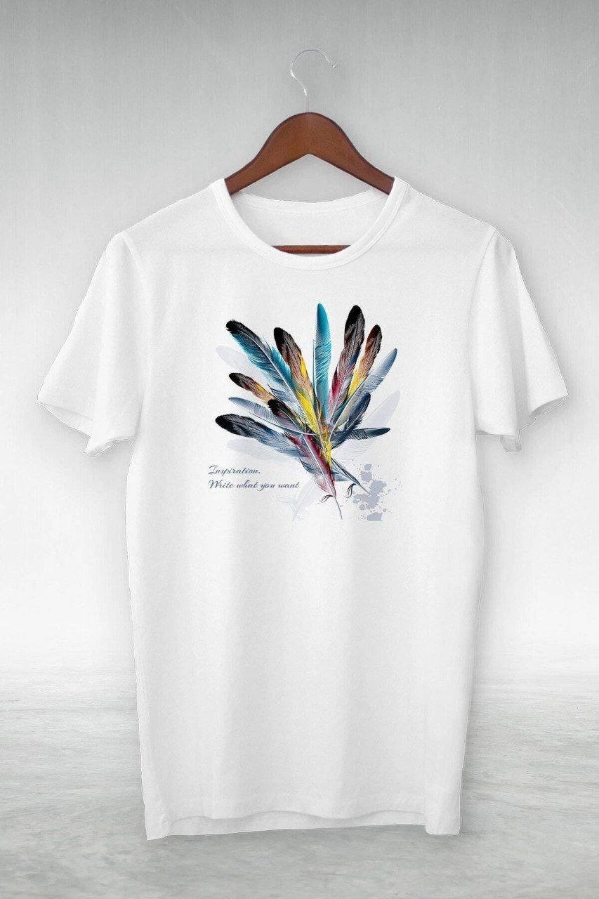 Kadın Baskılı T-Shirt Kısa Kol Bisiklet Yaka Oversize Rahat Kalıp Tişört - Beyaz