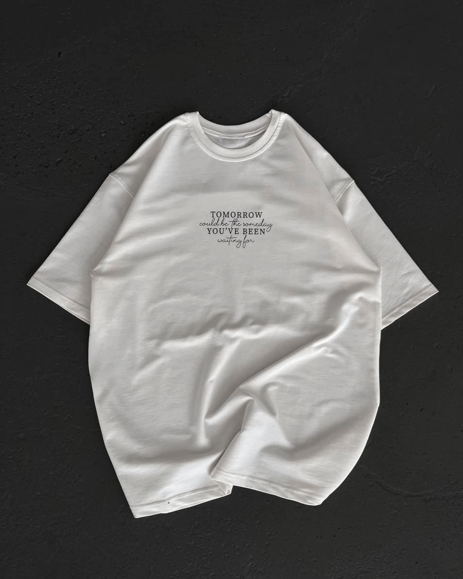 Kadın Baskılı T-Shirt Kısa Kol Bisiklet Yaka Oversize Rahat Kalıp Günlük Tişört   - Beyaz