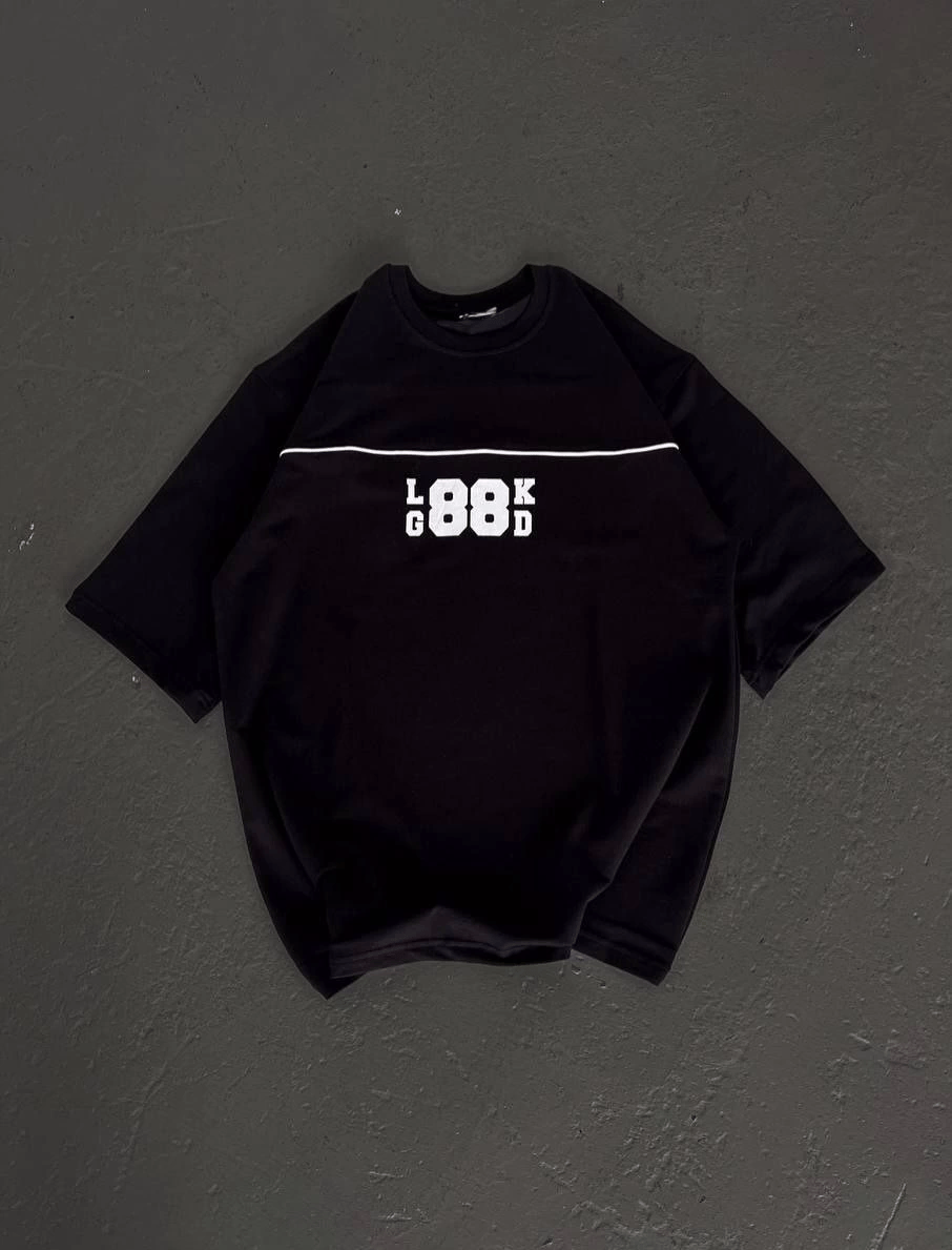 Kadın Baskılı T-Shirt Kısa Kol Bisiklet Yaka Oversize Rahat Kalıp Günlük Tişört   - Siyah