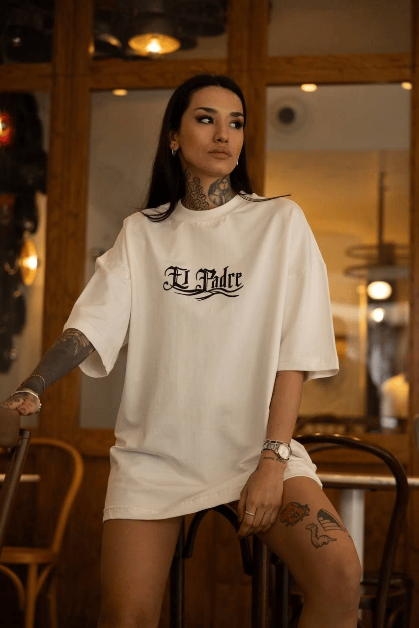 kadın Bisiklet Yaka Baskılı  Kısa kol Oversize T-Shirt - Beyaz