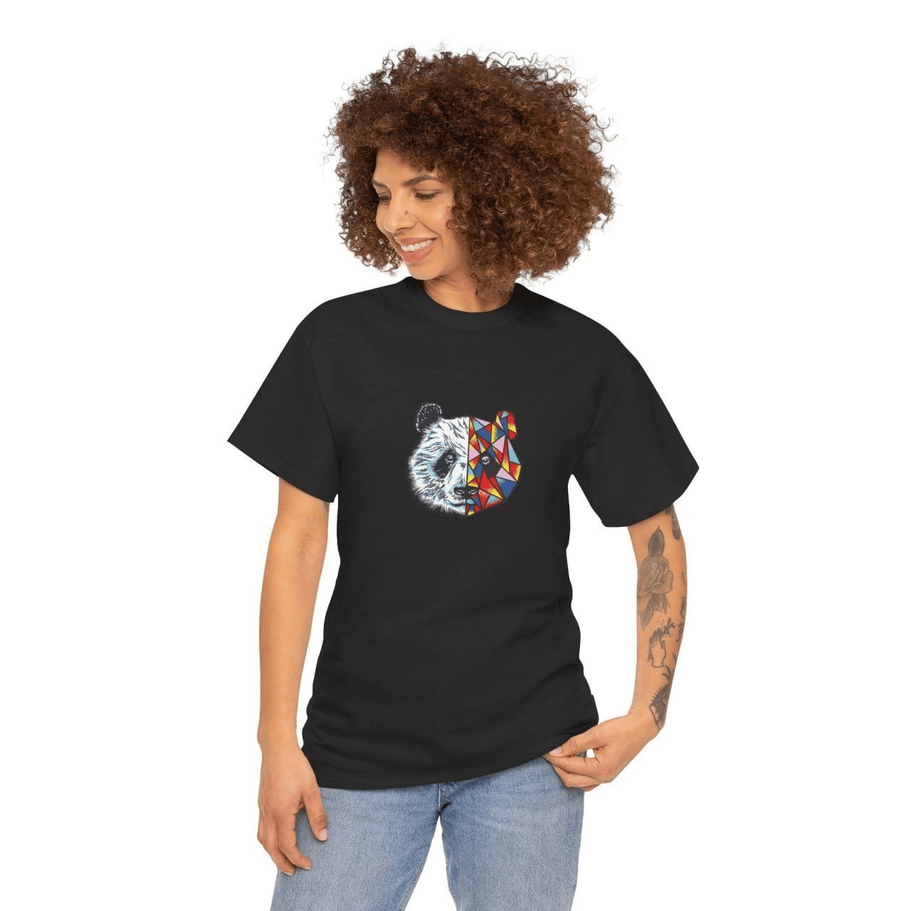 Kadın Bisiklet Yaka Baskılı Kısa kol  T-Shirt - Siyah