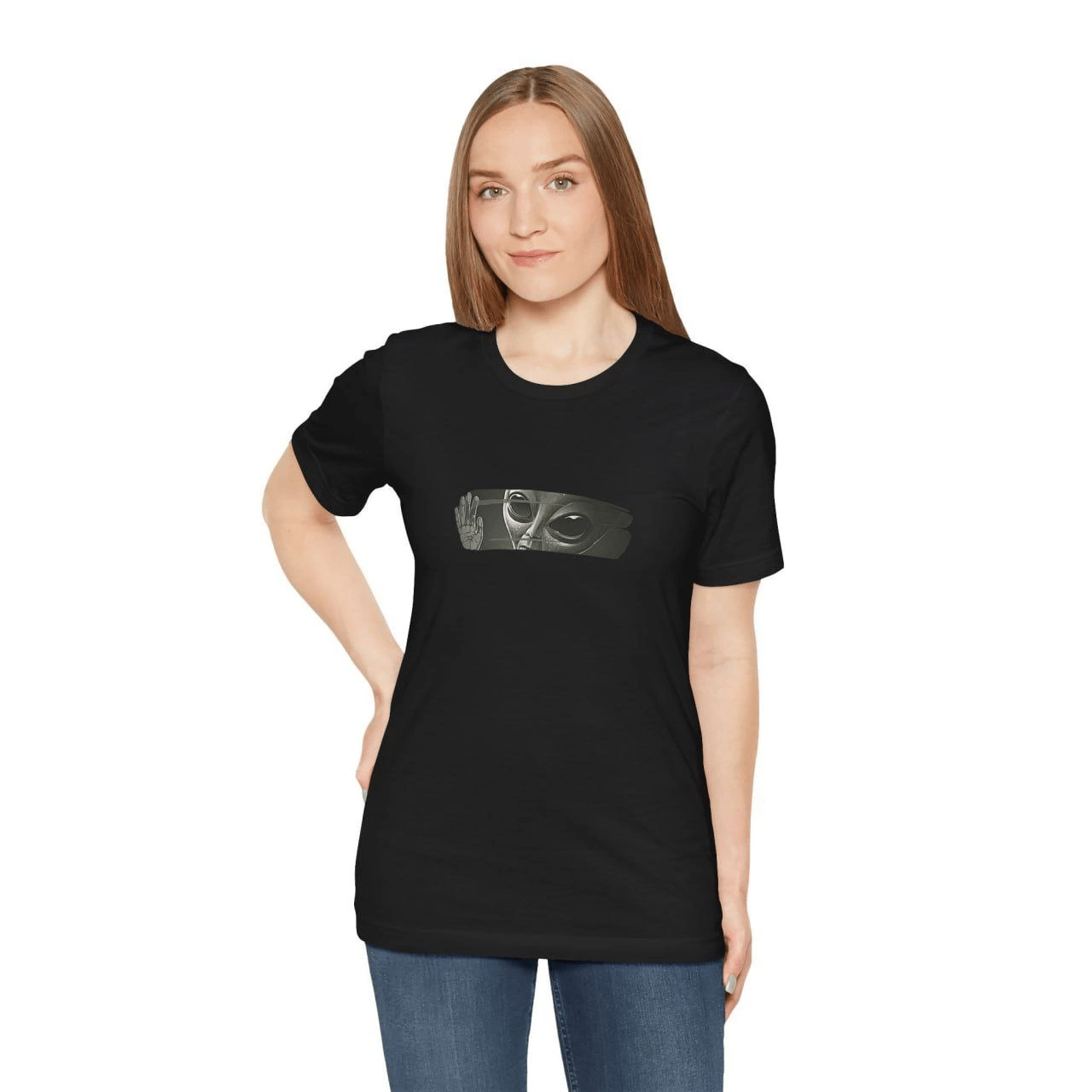 Kadın Bisiklet Yaka Baskılı Kısa kol T-Shirt - Siyah