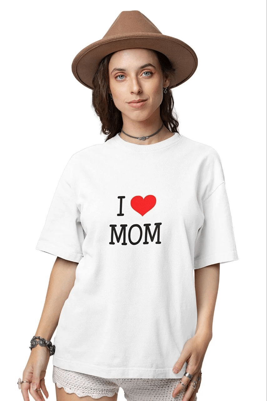 kadın Bisiklet Yaka Baskılı Oversize Kısa kol  T-Shirt - Beyaz
