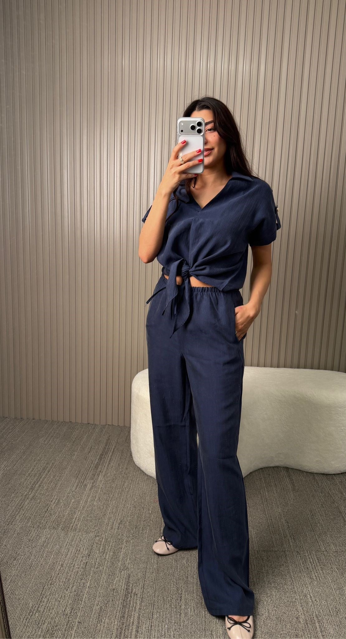 Lacivert Bağlamalı Tencel Takım