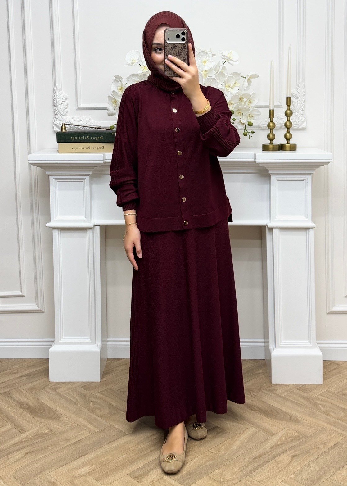 Feraye Merserize Etekli Takım Bordo