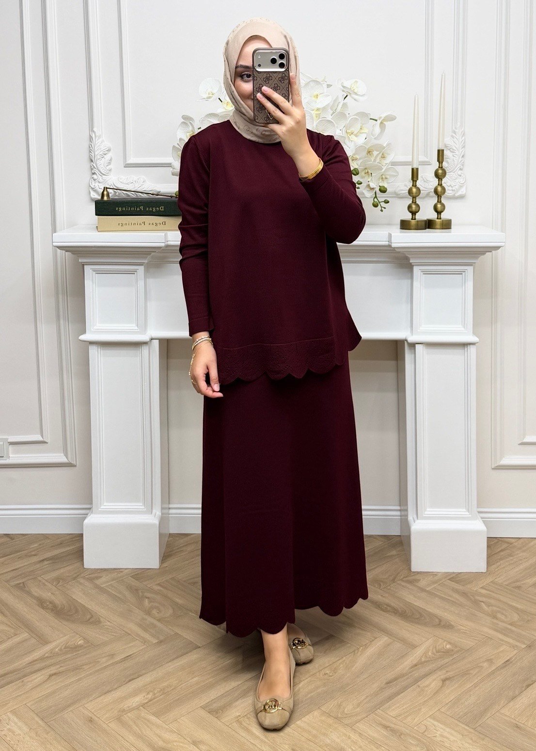Mayla Merserize Etekli Takım Bordo