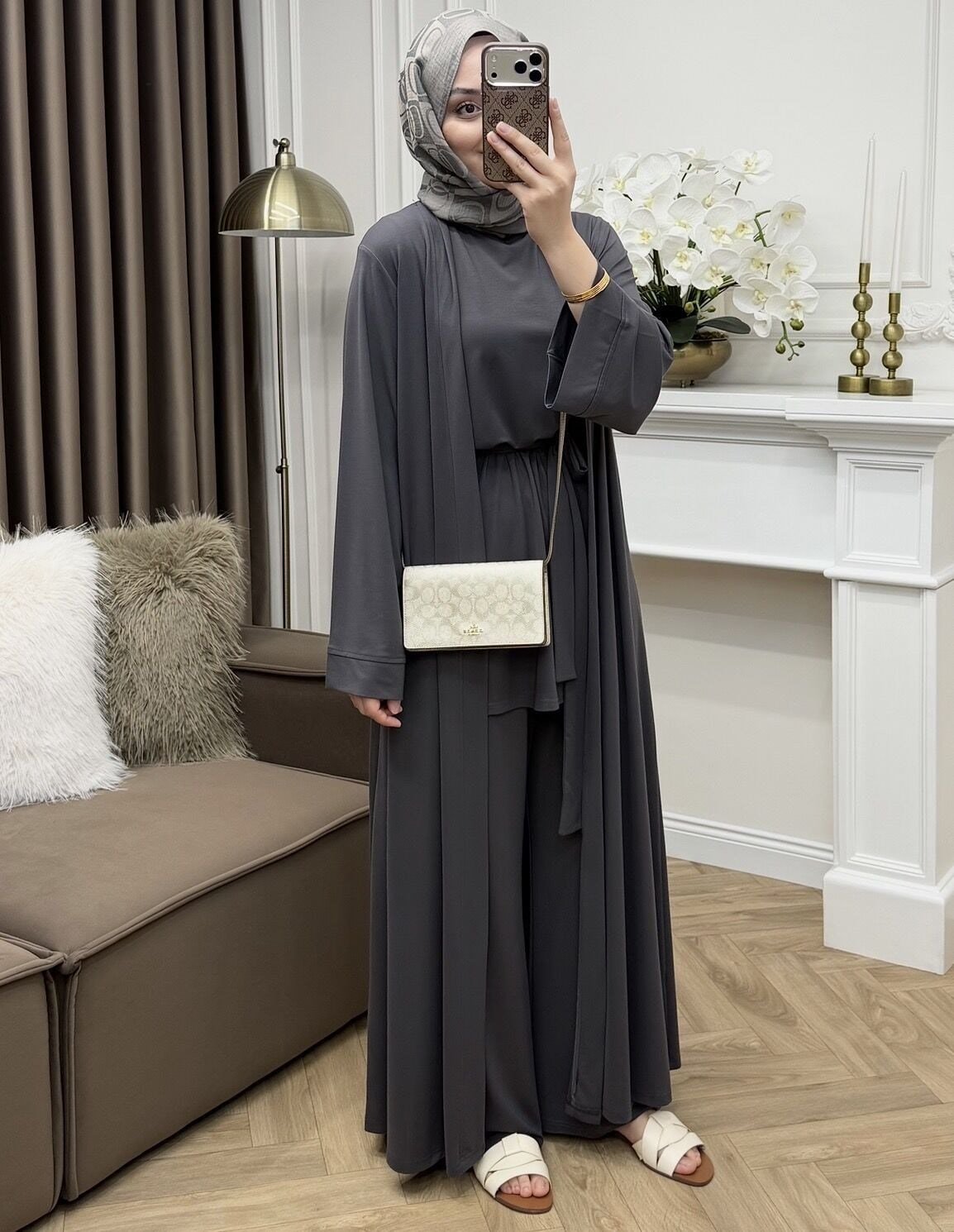 Pena Oysho Pantolonlu Abaya Takım Antrasit(Ön sipariş)