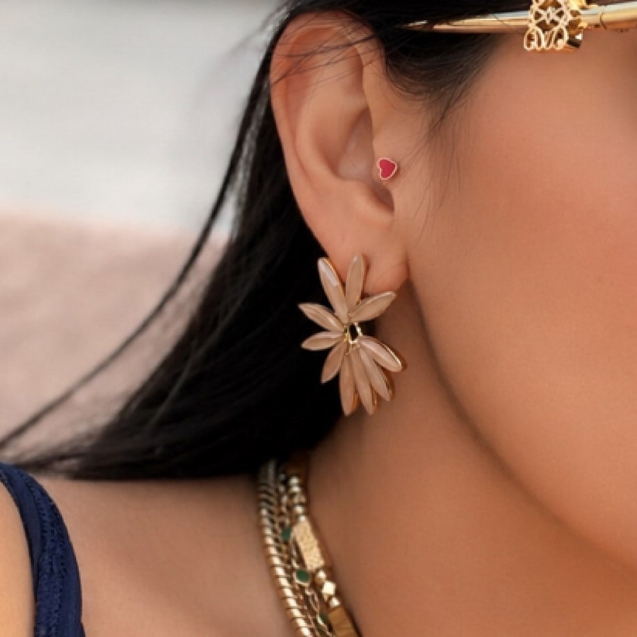 Beige Lotus Earrings
