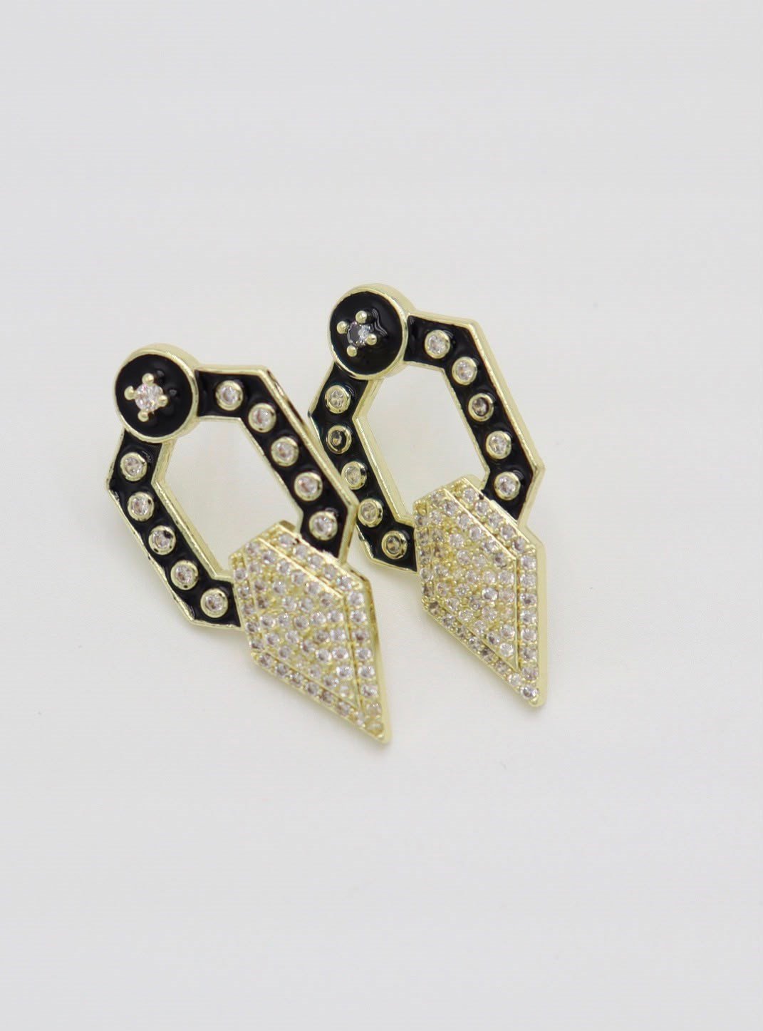 Black Enamel Geometric Drop Earrings