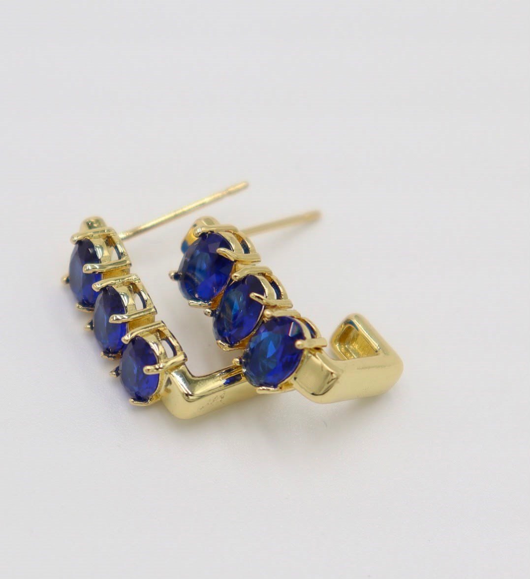 Gold Curved Oval Sapphire Earrings