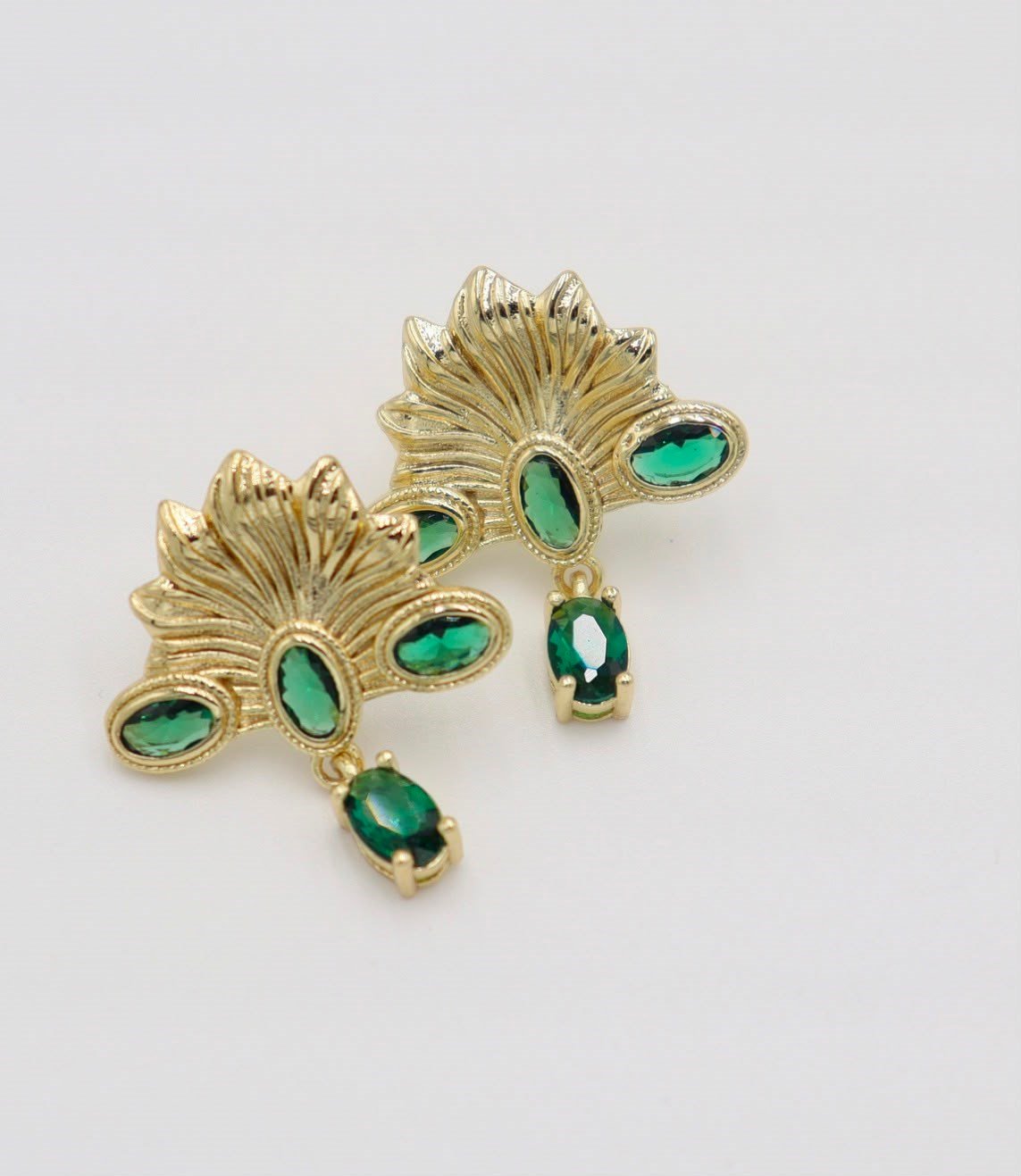 Green Fan Statement Earrings
