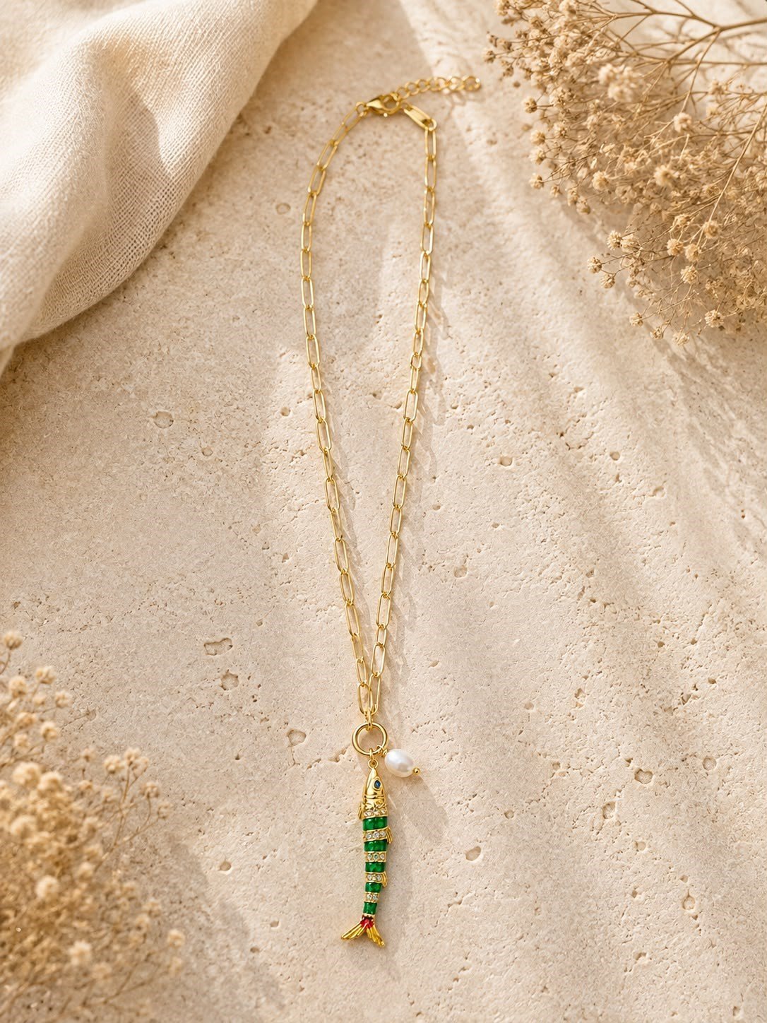 Green Fish Charm Necklace