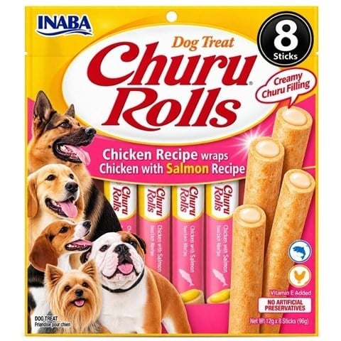 Inaba Churu Rolls Tavuk Sargılı ve Somonlu Köpek Ödül Maması 12 gr 8'li