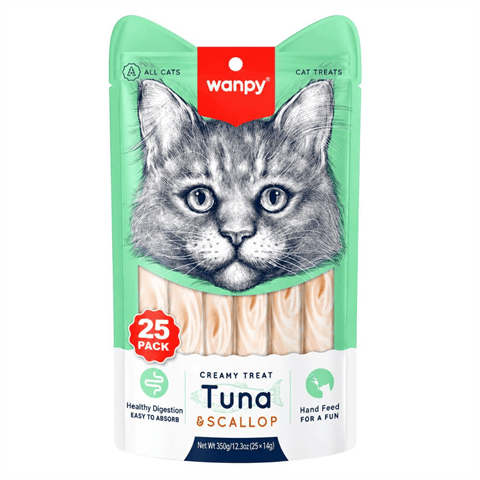Wanpy Ton Balıklı ve Deniz Taraklı Sindirim Destekleyici Krema Kedi Ödül Maması 25 x 14 gr