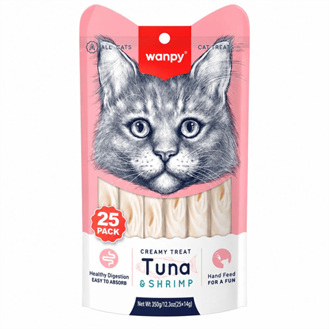 Wanpy Ton Balıklı ve Karidesli Sindirim Destekleyici Kedi Krema Ödül Maması 25x14 gr