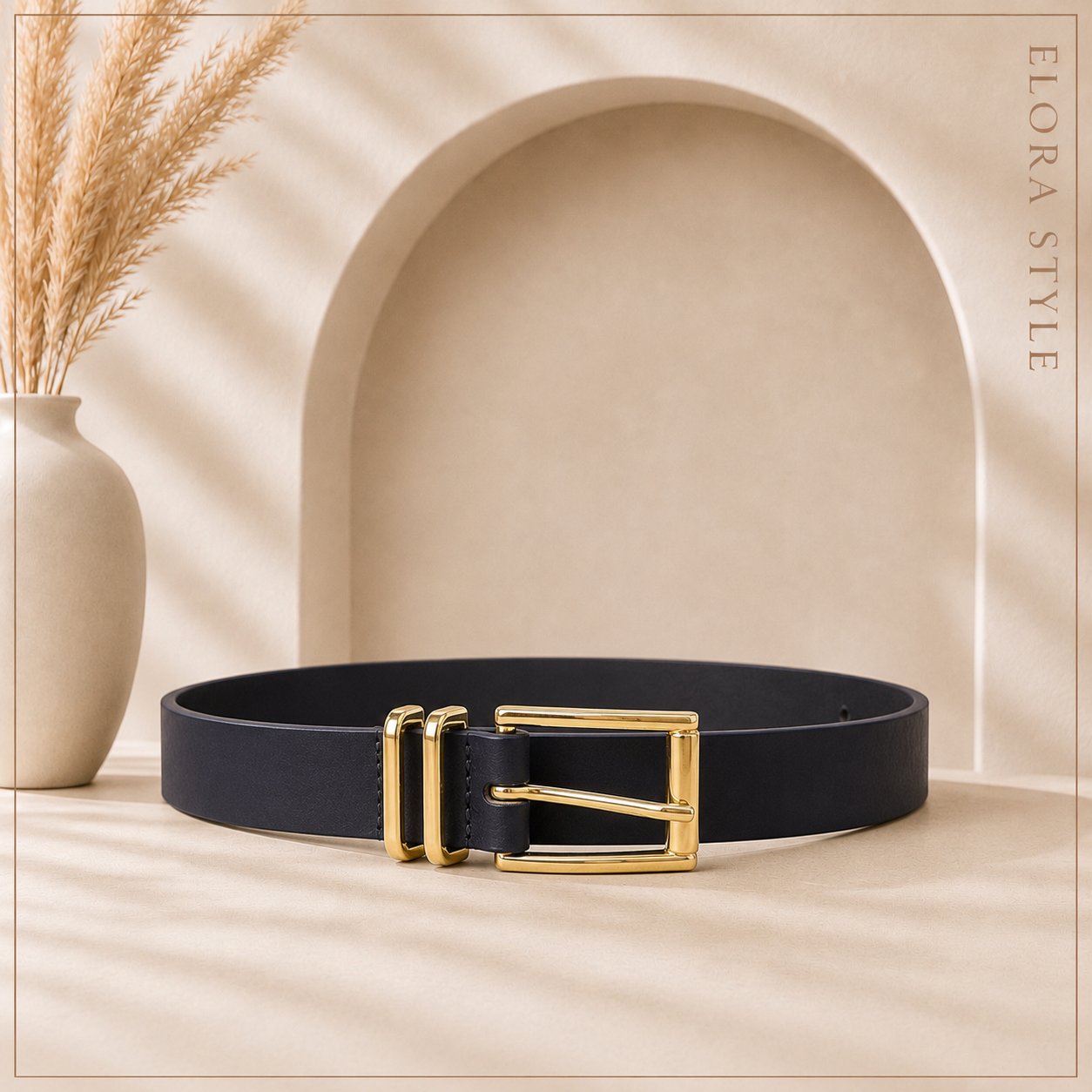 Gold Kare Tokalı Lacivert Kemer