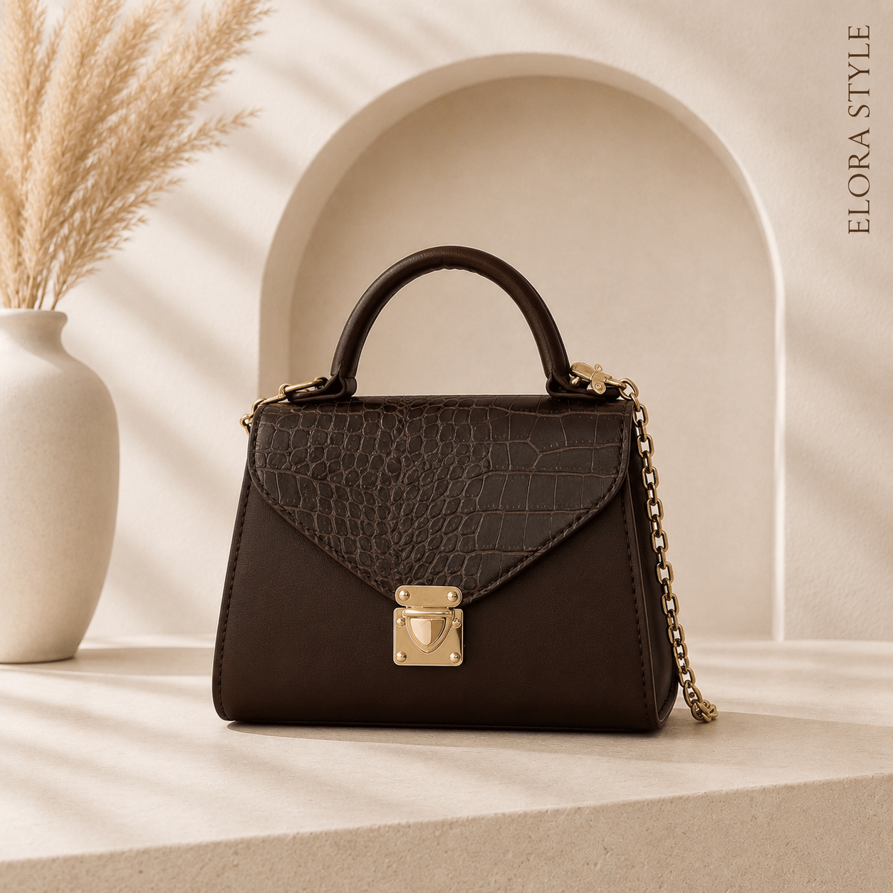 Gold Zincirli Kahverengi Çanta