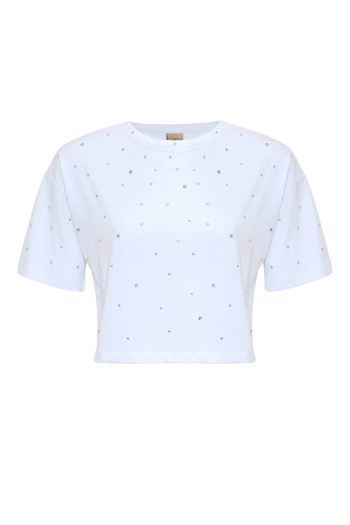 Crop Taşlı T-Shirt