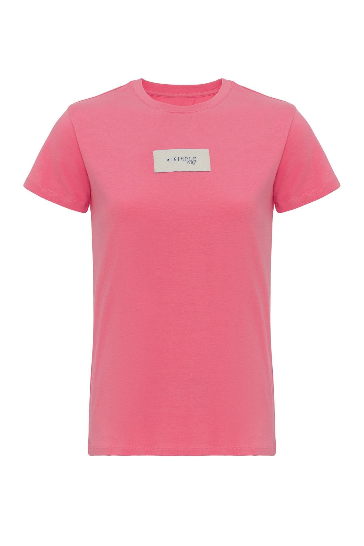 Happy T-shirt Önü Marka Baskılı Pembe