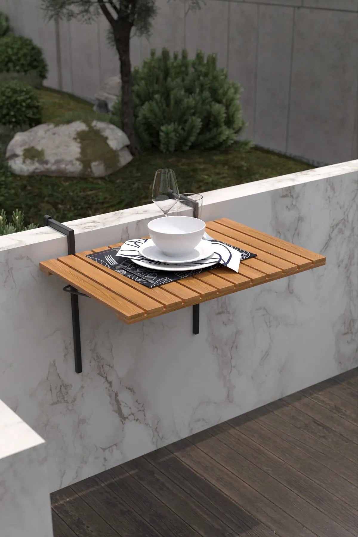 Ahşap Katlanır Balkon Masası