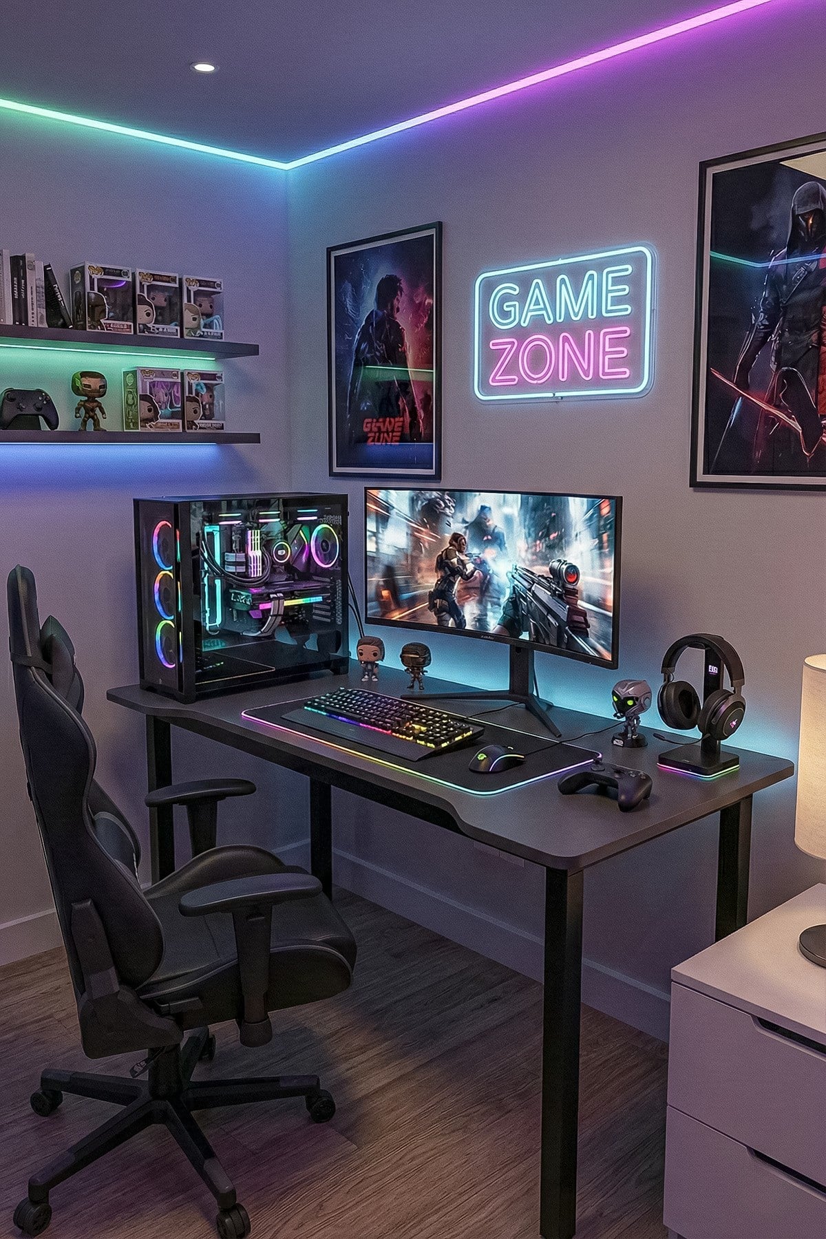 Antrasit Oyun Çalışma Masası 140 cm. Gaming Masa Ofis Masası 7140