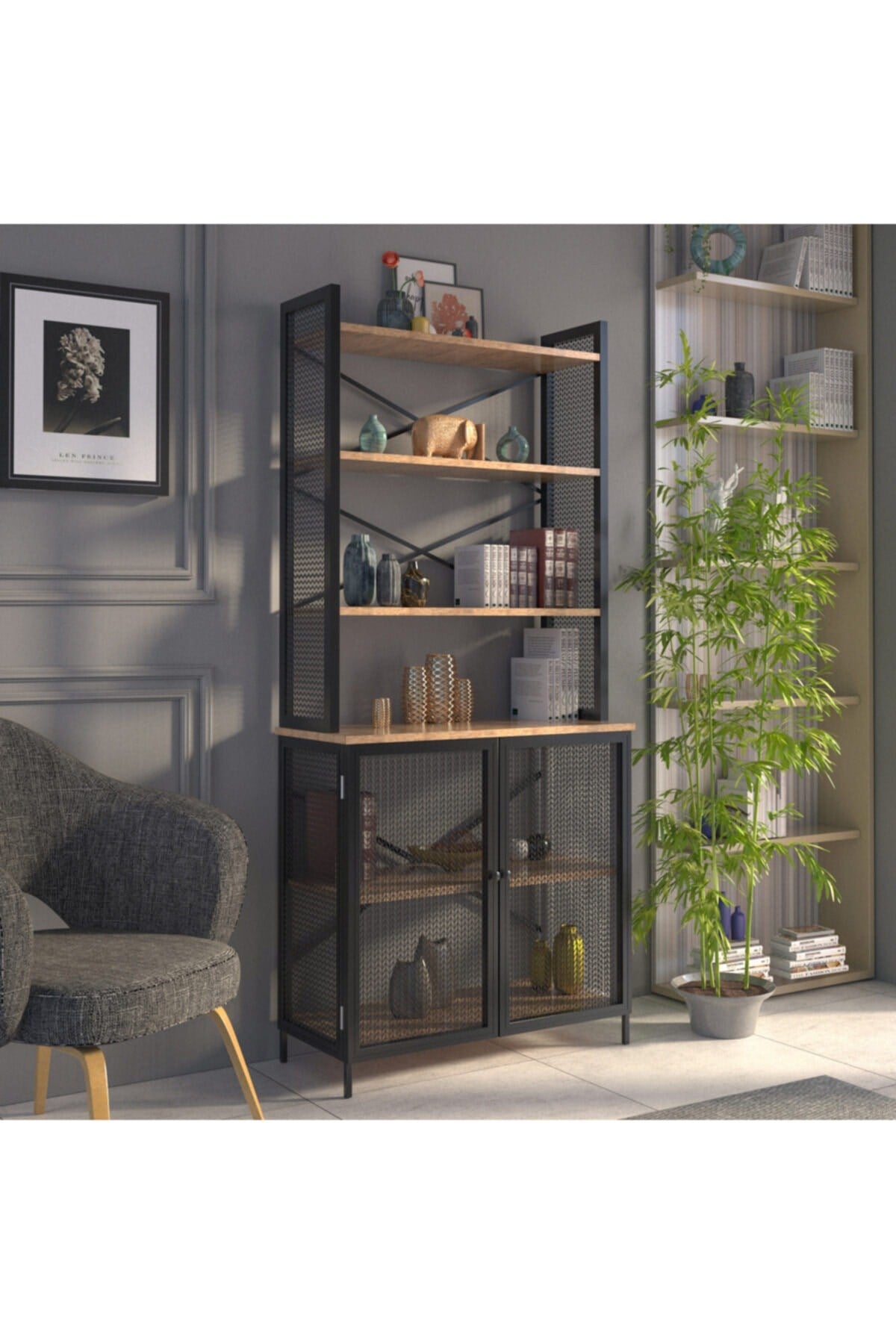 Endüstriyel Dolaplı Kitaplık / Kitap Rafı 1026
