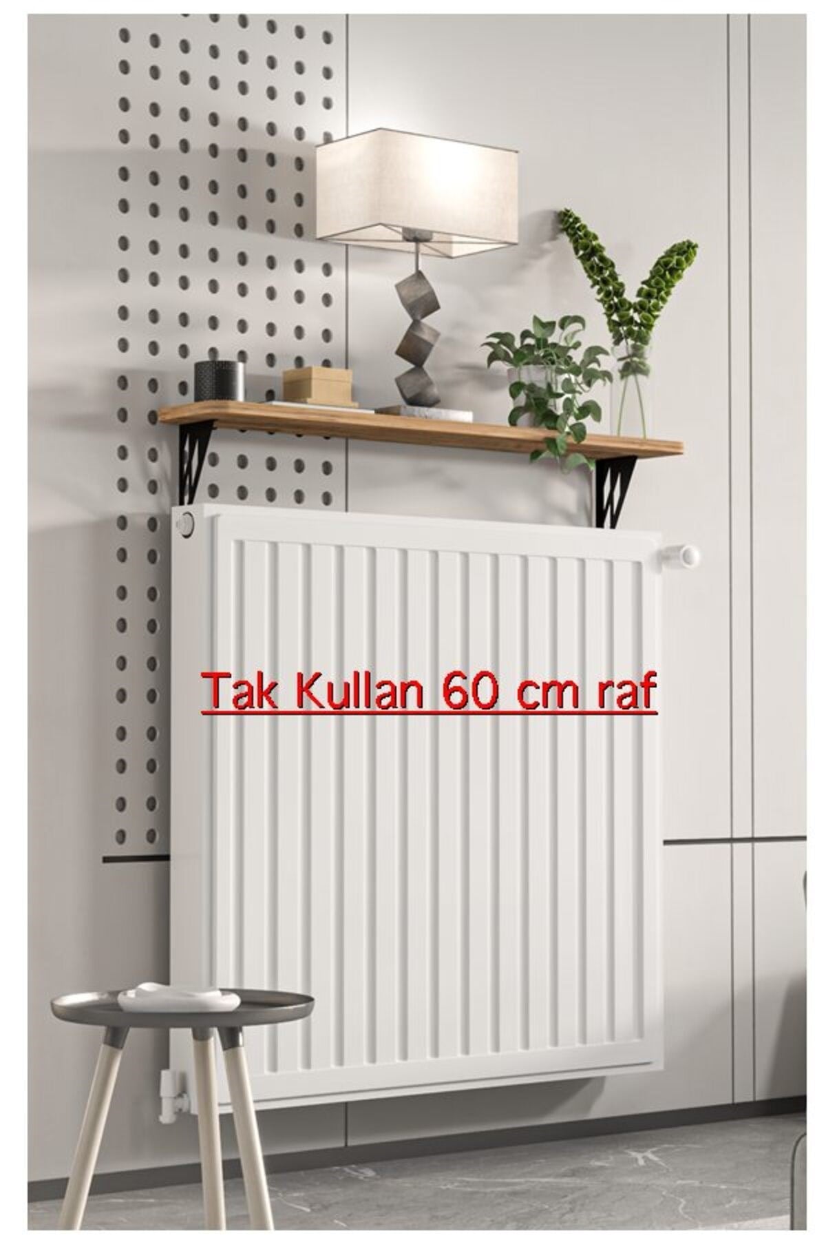 Montajsız Çam Petek Üstü Metal Raf, Kalorifer Peteği Raf Dresuar Uçan Raf 60 Cm 20060