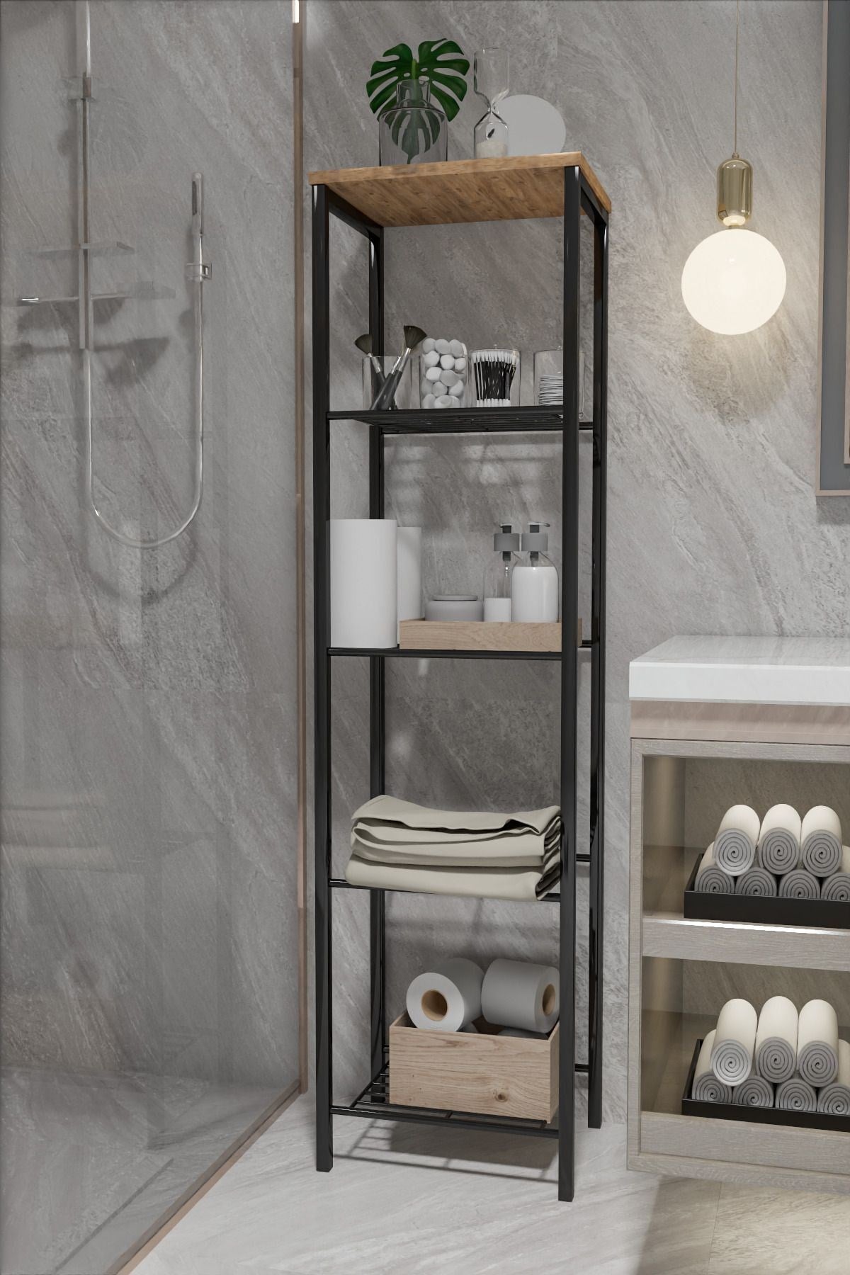 RETODESİGN SİYAH 40 CM.ÇOK AMAÇLI RAF, MUTFAK RAFI , BANYO DÜZENLEYİCİ RAF 1893S