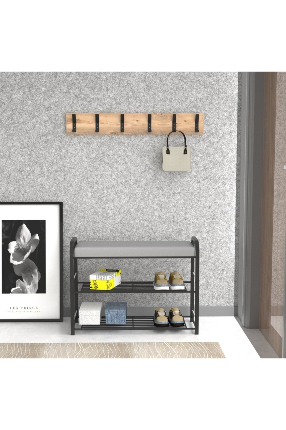 Retohome Askılıklı Metal 3 Katlı Minderli Ayakkabılık Ve Çok Amaçlı Raf 2323