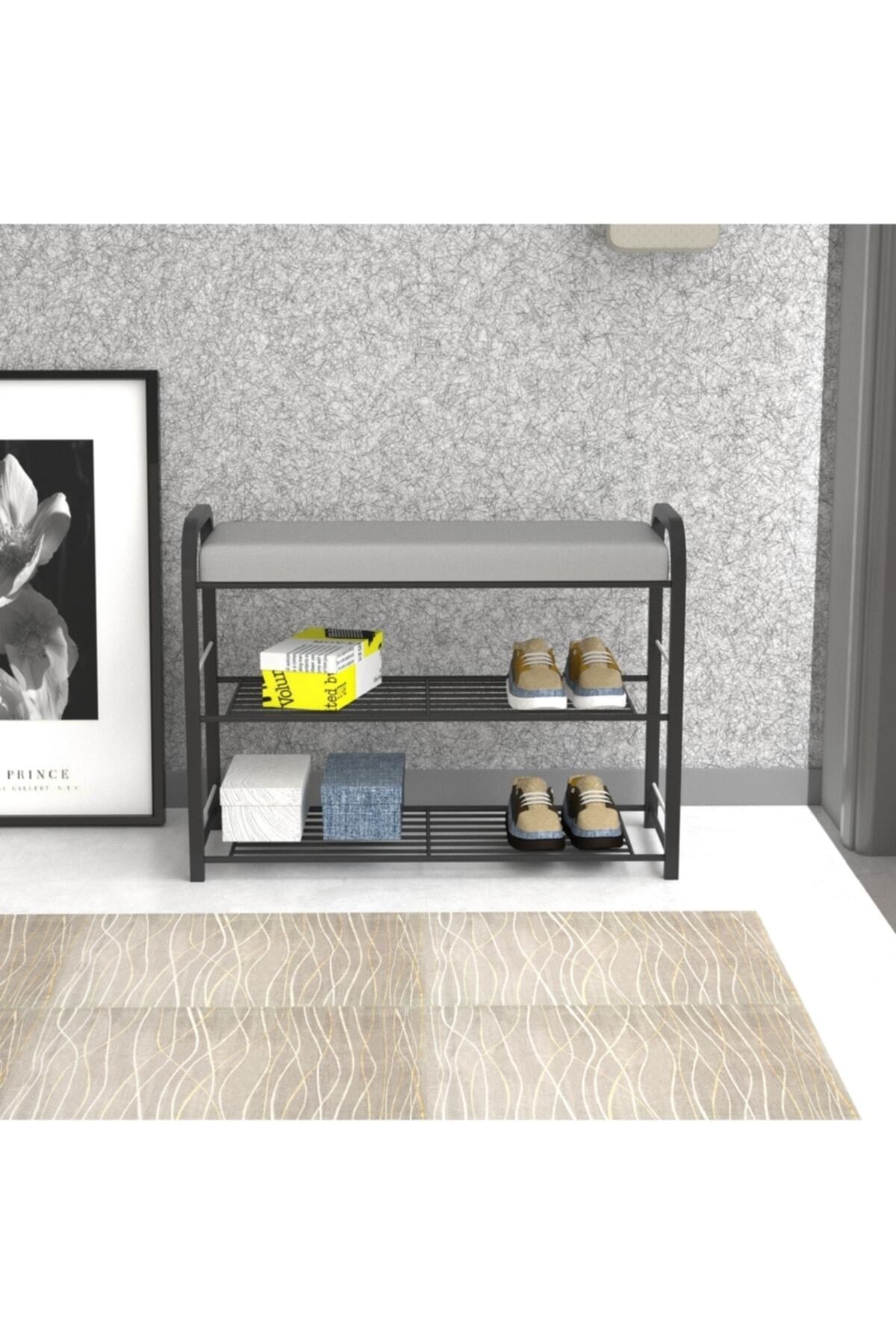 Retohome Metal 3 Katlı Minderli Ayakkabılık Ve Çok Amaçlı Raf 2322