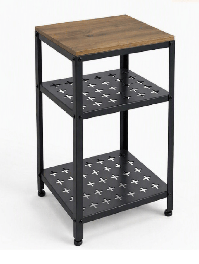 Yan Sehpa Metal Gövdeli Raflı 45x35 cm Atlantik Çam