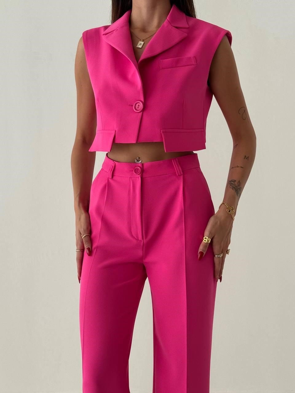 pantalon mini ceket takım koyu pembe