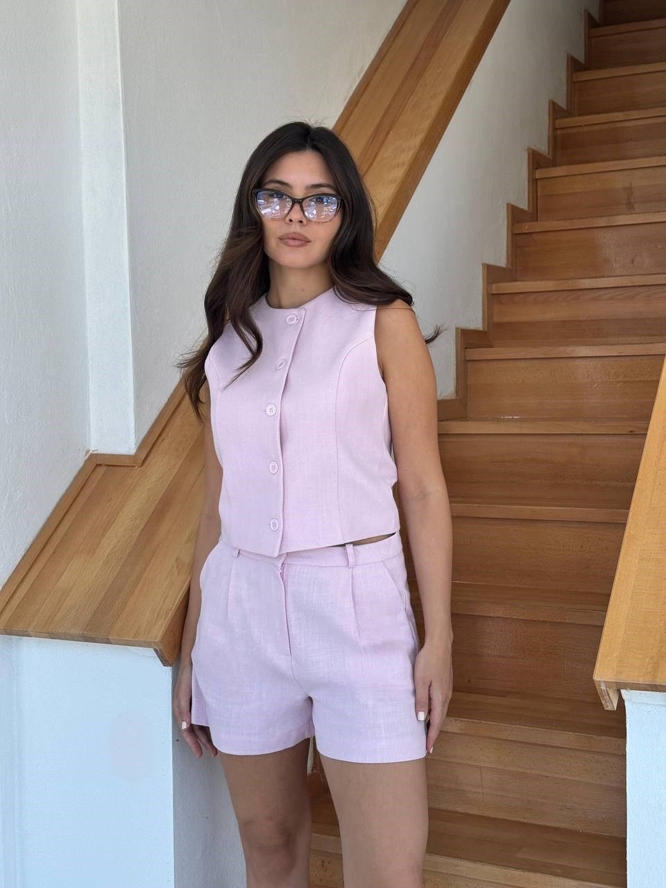 pembe keten yelek