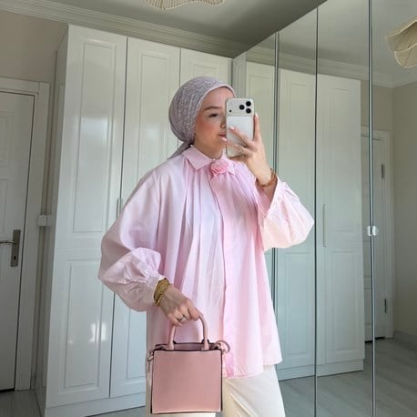 BİYELİ GÖMLEK PEMBE